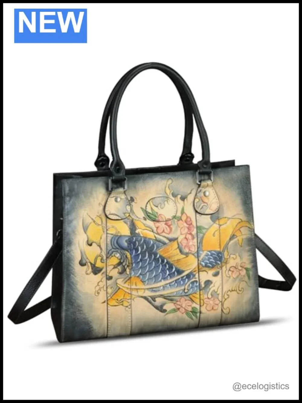 Genuine Leather Hand Painted Satchel Handbag Women Work Tote Crossbody